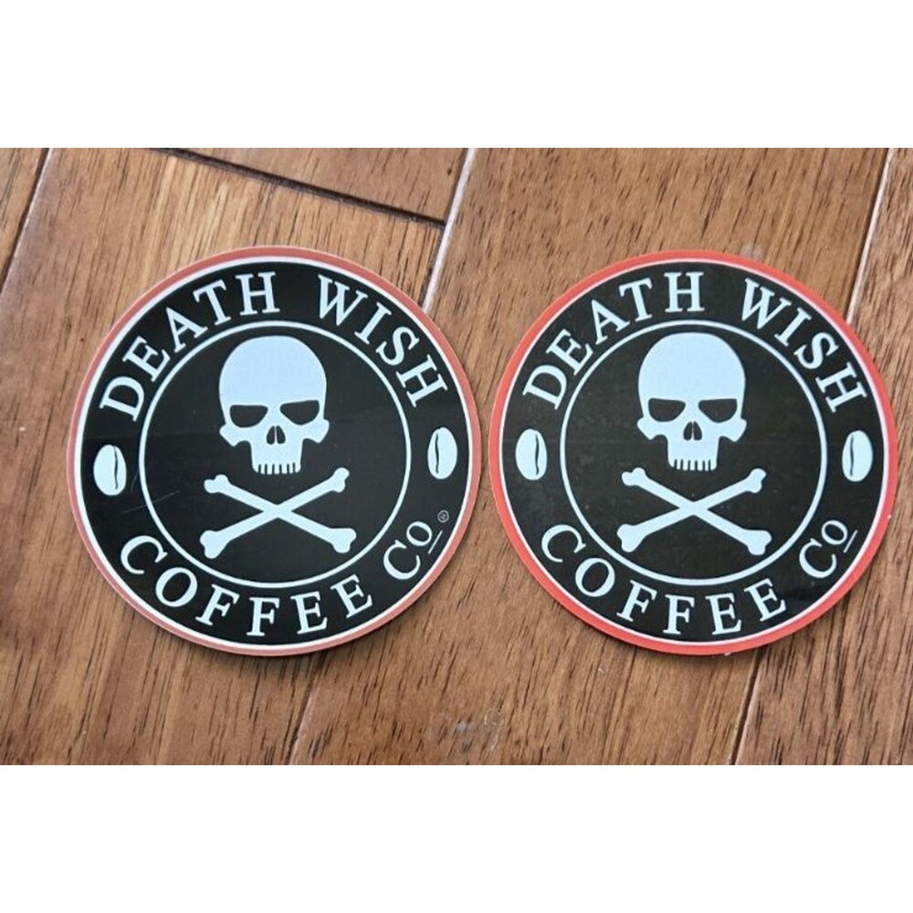 Set of 2 Death Wish Coffee Glossy Stickers 3.5" New Official Deathwish Decals